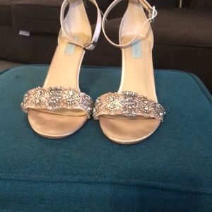 Satin two strap champagne wedding sandal heels